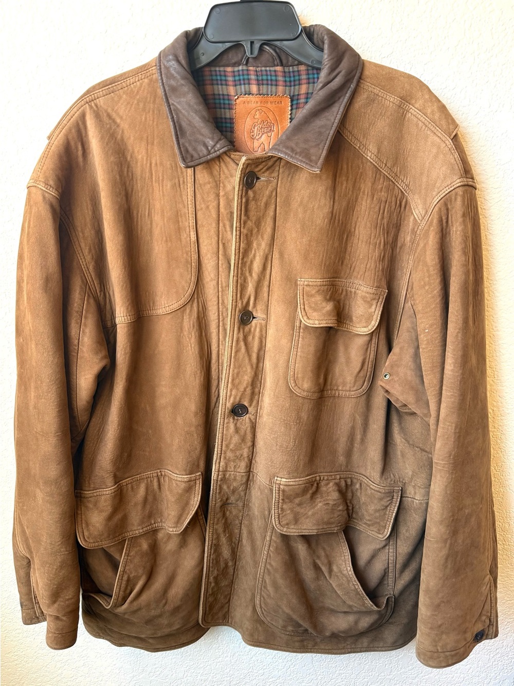 Golden Bear Men's Brown Suede Field Jacket with Contrast Collar Large